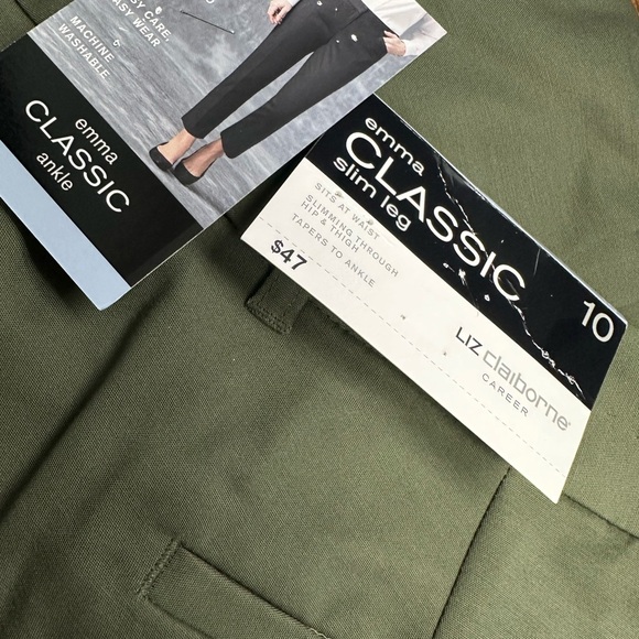 Liz Claiborne Emma Womens Mid Rise Slim Fit Ankle Pant in Olive New With Tags - Picture 2 of 2